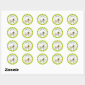 Sticker Rond Joyeux Carlin d'anniversaire Jaune Vert Faveur (Feuille)