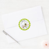 Sticker Rond Joyeux Carlin d'anniversaire Jaune Vert Faveur (Enveloppe)