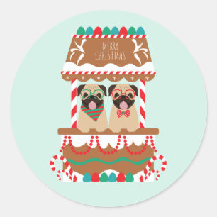 Sticker Rond Joyeux Carlin de Noël Vacances Stand Dogs