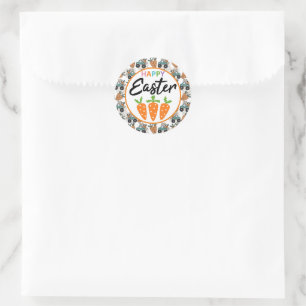Sticker Rond Joyeux Carottes de Pâques