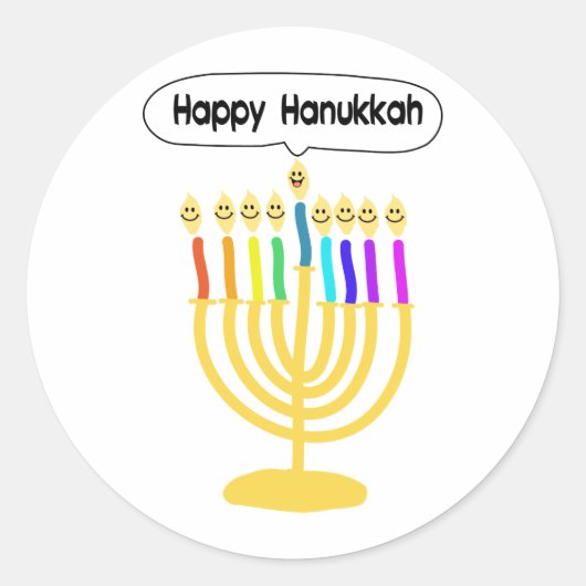 Sticker Rond Joyeux Channukah Menora / Chanukia (Devant)
