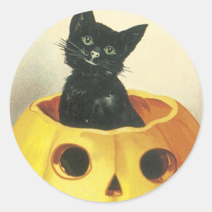 Sticker Rond Joyeux chat démodé de Halloween