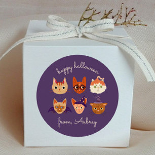 Sticker Rond Joyeux chats d'Halloween en costume