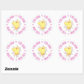 Sticker Rond Joyeux Chick 1er Anniversaire rose (Feuille)