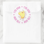 Sticker Rond Joyeux Chick 1er Anniversaire rose (Sac)