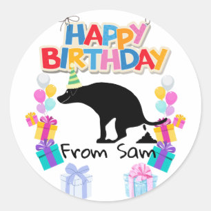 Sticker Rond Joyeux chien de balançoire d'anniversaire