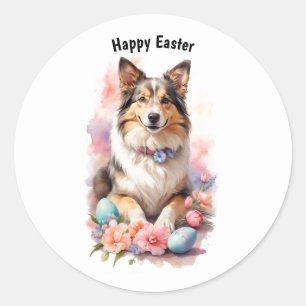 Sticker Rond Joyeux chien de Pâques