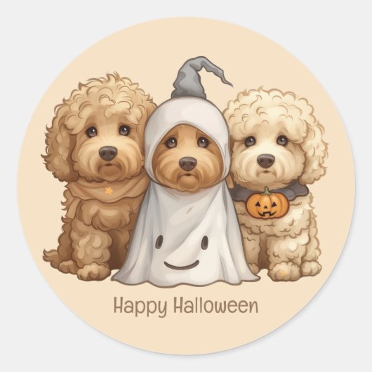 Sticker Rond Joyeux chien d'Halloween Goldendoodle (Devant)