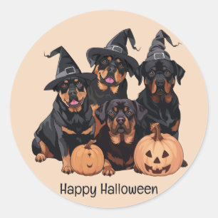 Sticker Rond Joyeux chien Rottweiler Halloween Jack-o'-lantern