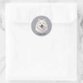 Sticker Rond Joyeux Chien Samoyé Blanc (Sac)