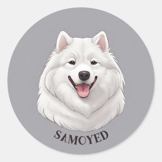 Sticker Rond Joyeux Chien Samoyé Blanc (Devant)