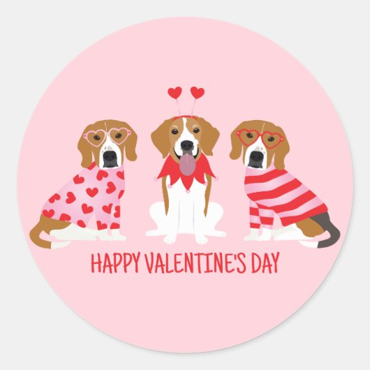 Sticker Rond Joyeux Chiens Beagles de la fête des Valentines (Devant)