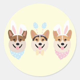 Sticker Rond Joyeux Chiens de Corgi gallois Pembroke de Pâques