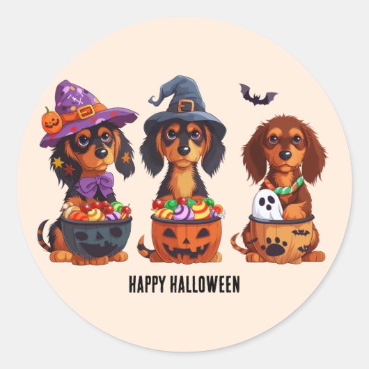 Sticker Rond Joyeux Chiens de Dachshund Halloween (Devant)