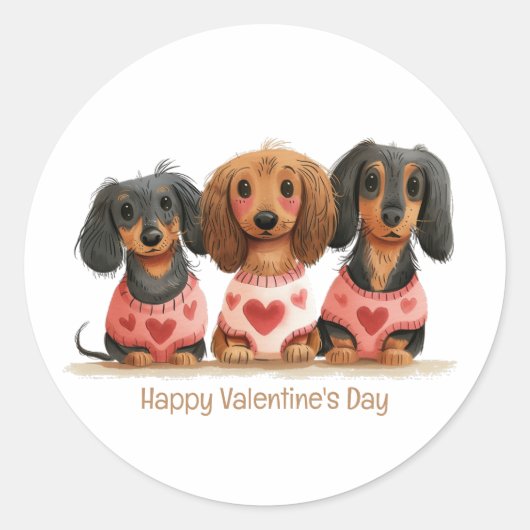 Sticker Rond Joyeux Chiens de la fête des Valentines (Devant)