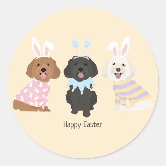 Sticker Rond Joyeux Chiens de Pâques (Devant)