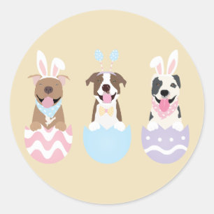 Sticker Rond Joyeux Chiens de Pâques American Pit Bull Terrier