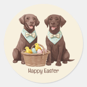 Sticker Rond Joyeux Chiens de récupération de chocolat de Pâque