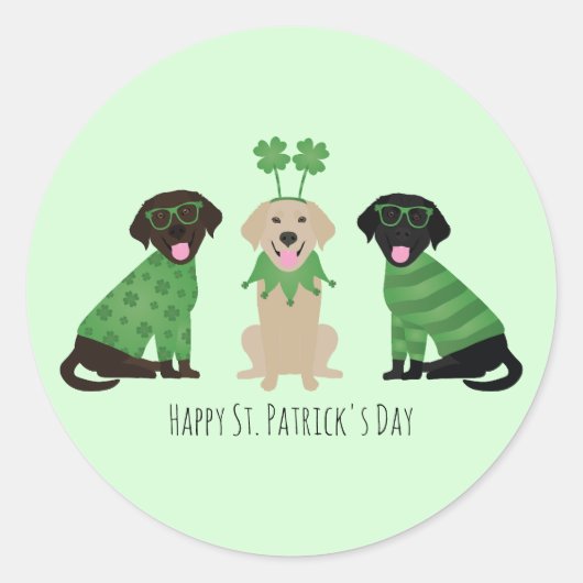 Sticker Rond Joyeux Chiens du Labrador Jour de la Saint Patrick (Devant)