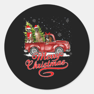 Sticker Rond Joyeux Chiens en boîte de Noël Père Noël Reindeer