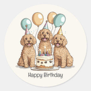 Sticker Rond Joyeux Chiens Goldendoodle Anniversaire