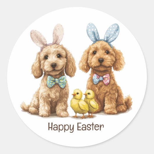 Sticker Rond Joyeux Chiens Goldendoodle de Pâques (Devant)