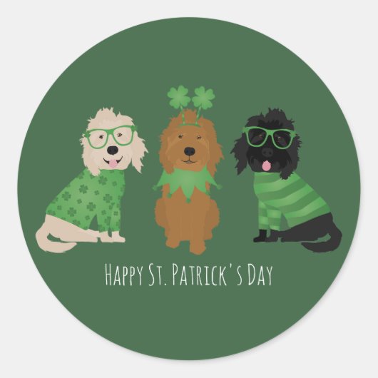 Sticker Rond Joyeux Chiens Goldendoodle Jour de la Saint Patric (Devant)