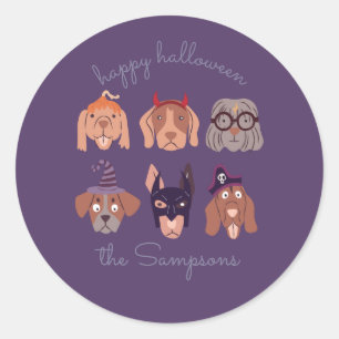 Sticker Rond Joyeux Chiens mignons d'Halloween en costume
