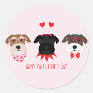 Sticker Rond Joyeux Chiens Schnauzer de la Journée des Valentin