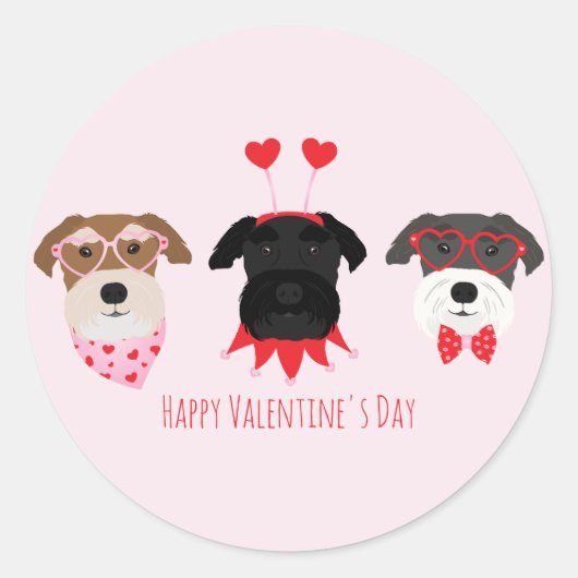 Sticker Rond Joyeux Chiens Schnauzer de la Journée des Valentin (Devant)