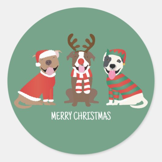 Sticker Rond Joyeux Chiens taureaux de marque de Noël (Devant)