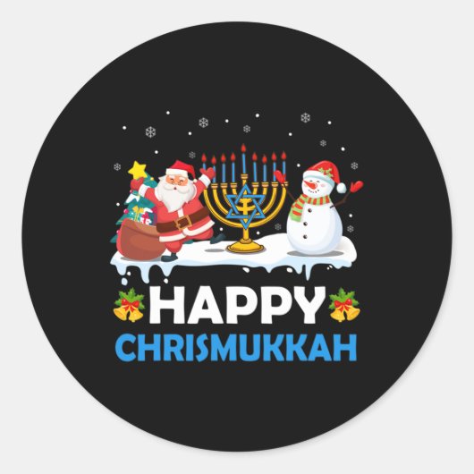 Sticker Rond Joyeux Chrismukkah Hanoukka Fun Joyeux Juif de Noë (Devant)