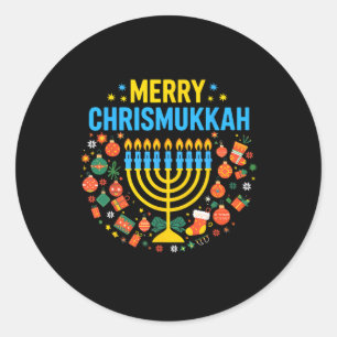 Sticker Rond Joyeux Chrismukkah Joyeux Noël Joyeux Chanukah J
