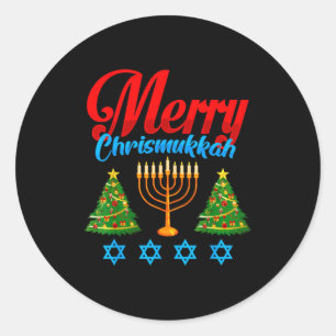 Sticker Rond Joyeux Christmukkah Noël juif Christmas Hanukkah 