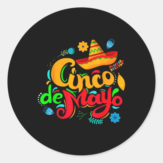 Sticker Rond Joyeux Cinco De Mayo Hommes Femmes Enfants 5 De Ma (Devant)