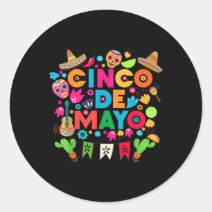 Sticker Rond Joyeux Cinco De Mayo Parti Mexicain Lets Fête Homm