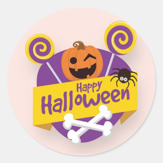 Sticker Rond Joyeux Citrouille d'Halloween et araignée | Scelle (Devant)