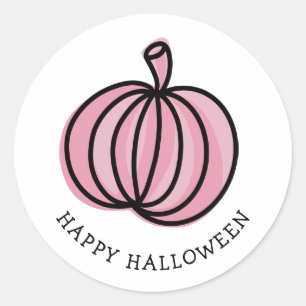 Sticker Rond Joyeux Citrouille rose d'Halloween