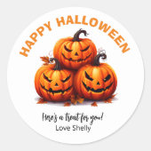 Sticker Rond Joyeux citrouilles amicaux d'Halloween (Devant)
