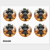Sticker Rond Joyeux Citrouilles de Chat Noir Halloween (Feuille)