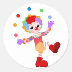 Sticker Rond Joyeux clown coloré garçon Jonglant des balles col