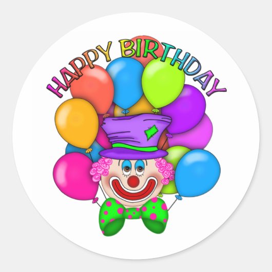 Sticker Rond Joyeux Clown et ballons d'anniversaire (Devant)