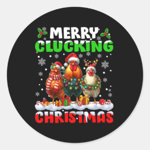 Sticker Rond Joyeux clucage Noël Drôle poulet Santa Hat X