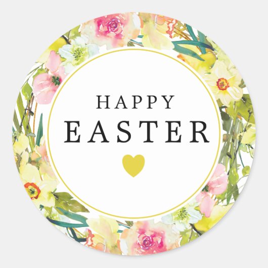 Sticker Rond Joyeux Coeur jonquille de Pâques (Devant)