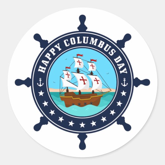 Sticker Rond Joyeux Columbus Day Mug | Café de vacances Explore (Devant)