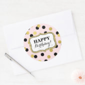 Sticker Rond Joyeux Confetti d'or noir rose (Enveloppe)