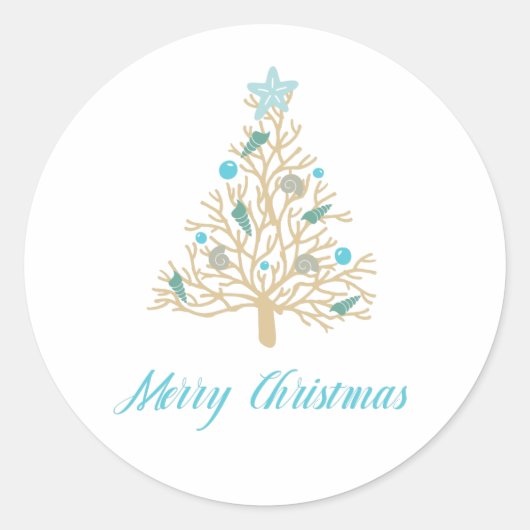 Sticker Rond Joyeux coquillage de Noël Arbre de Noël (Devant)