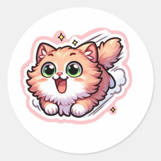 Sticker Rond Joyeux Corgi courir avec un sourire