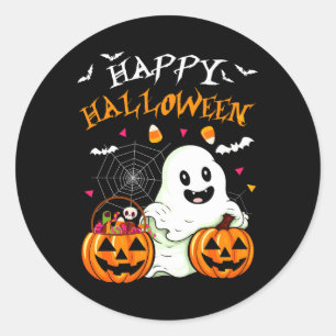 Sticker Rond Joyeux Costume d'Halloween Smiling Ghost Citrouill