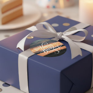 Sticker Rond Joyeux coucher du soleil d'anniversaire